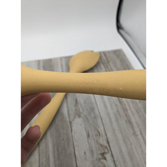 Tupperware #3 Harvest Gold Lot of 2 Salad Spoons Sporks Serving Utensil 12" - Picture 7 of 9